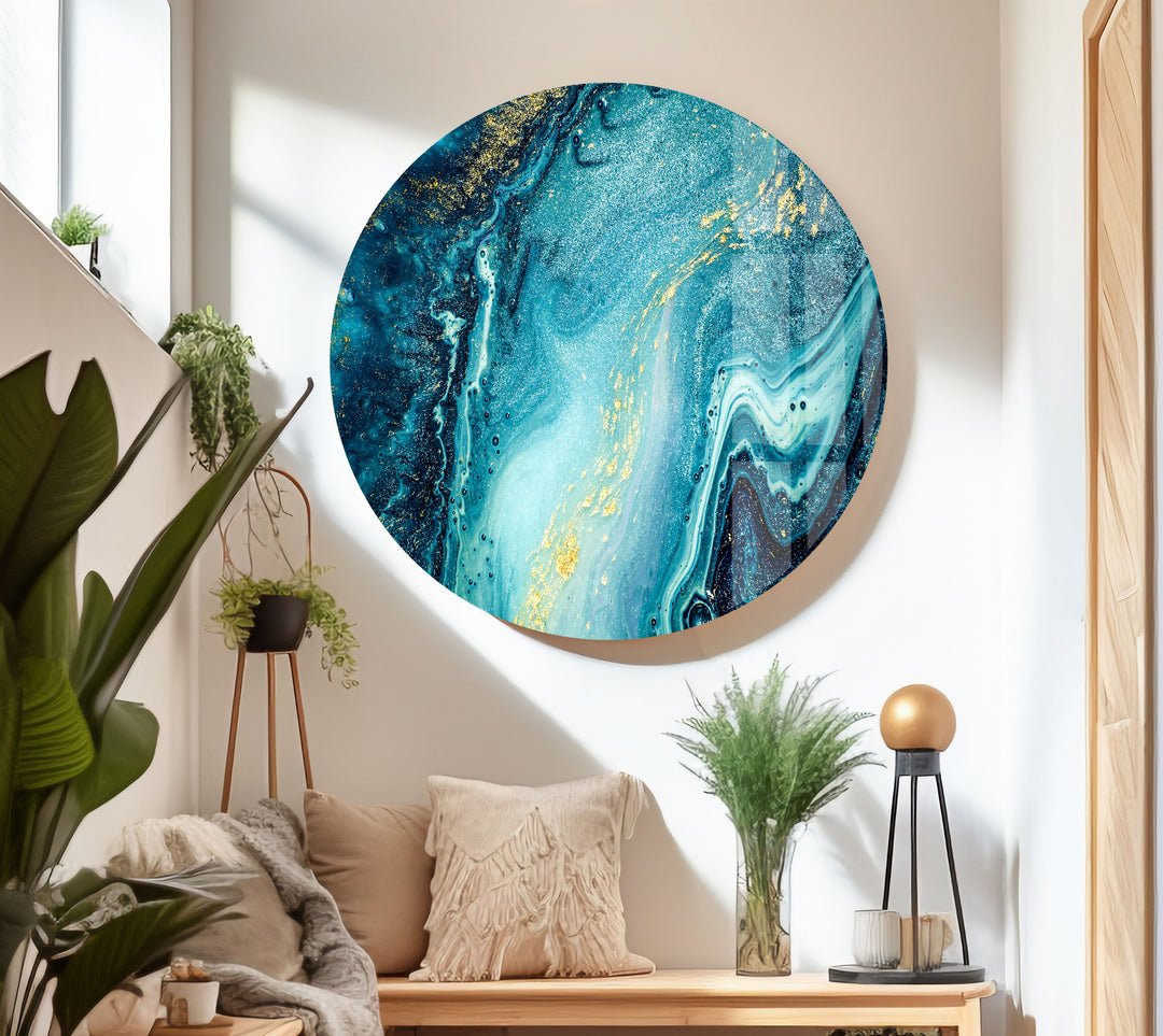 Blue & Gold Abstract Alcohol Ink Glass Wall Art glass photo prints, glass picture prints