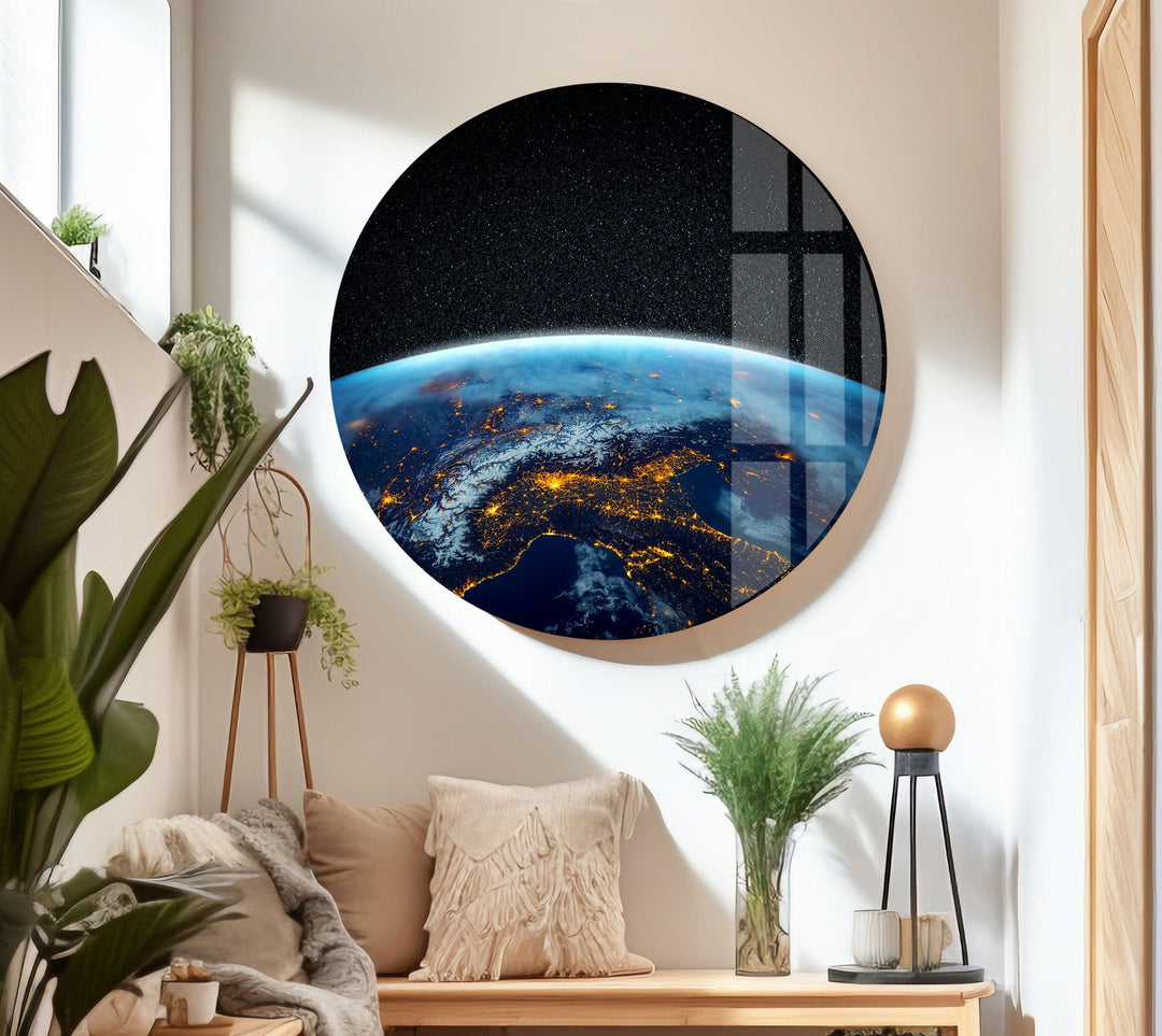 Earth At Night Glass Wall Art, glass image printing, glass prints from photos