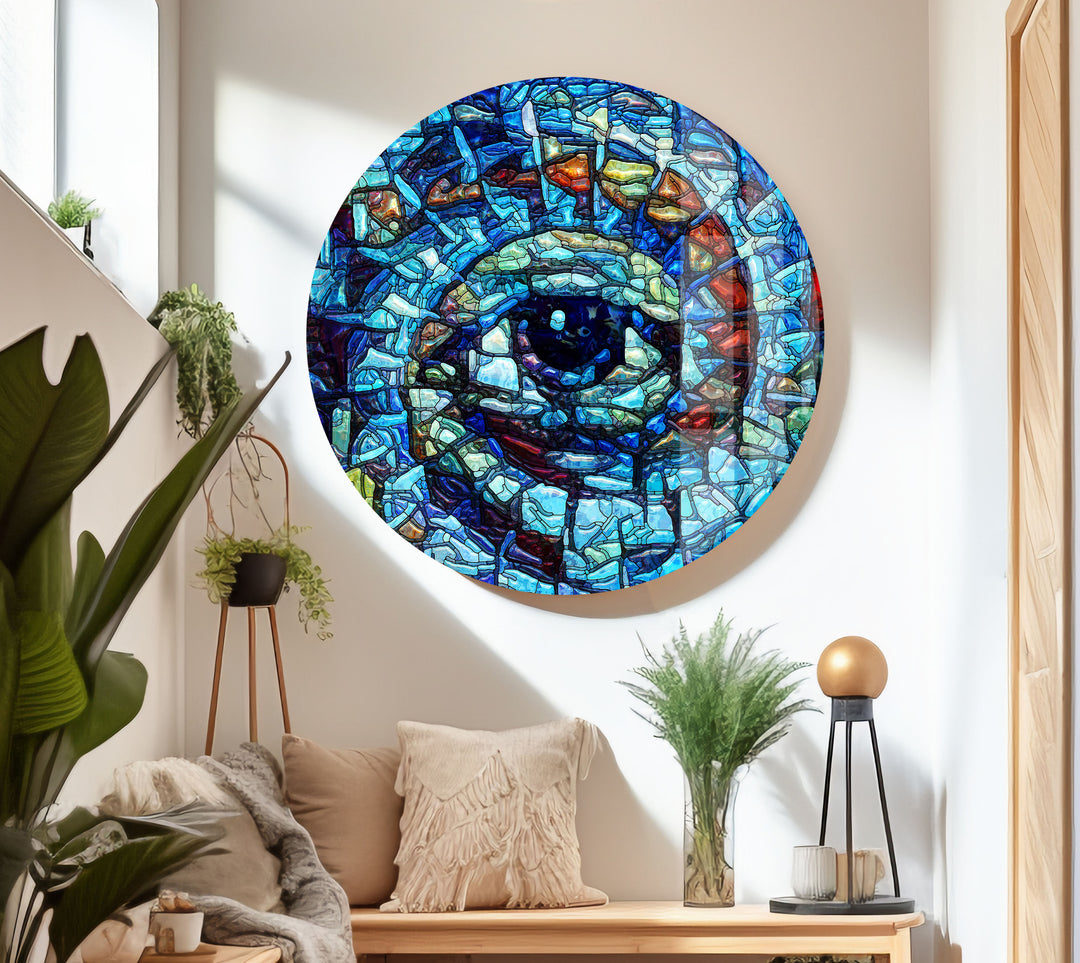 Blue Eye Mosaic Glass Wall Art, Glass Printing Wall Art, Print photos on glass