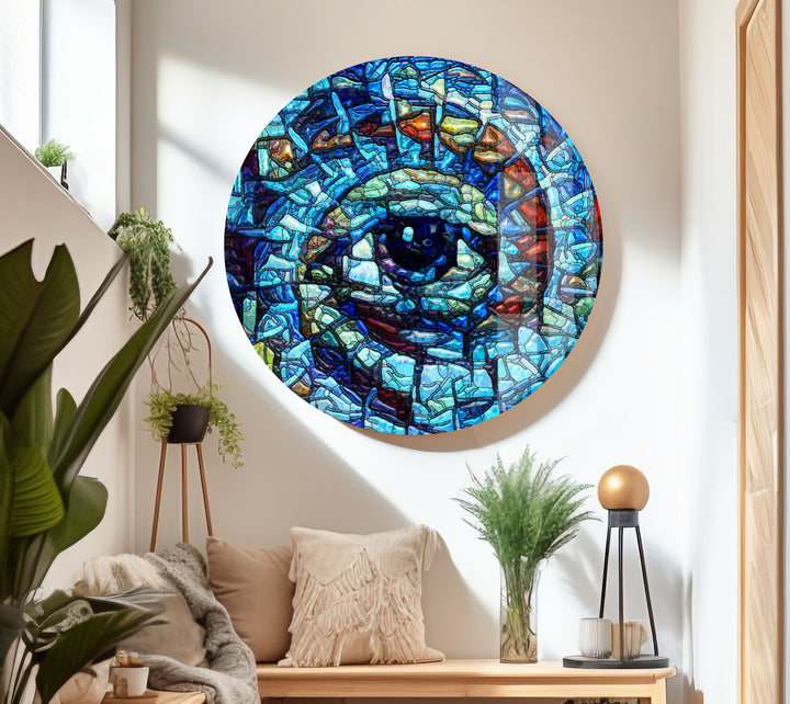 Blue Eye Mosaic Glass Wall Art, Glass Printing Wall Art, Print photos on glass