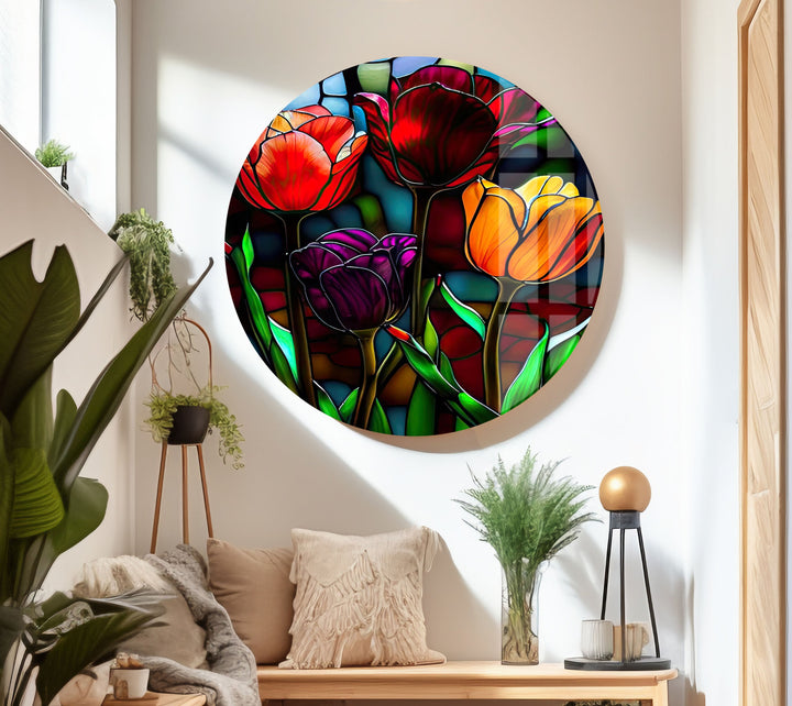 Stained Roses Glass Wall Art print on glass, glass printed photos