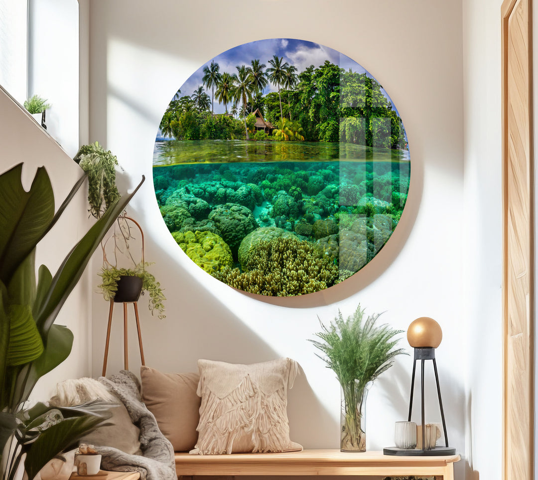 Tropic Island & Under Ocean Glass Wall Art custom glass pictures, glass art prints