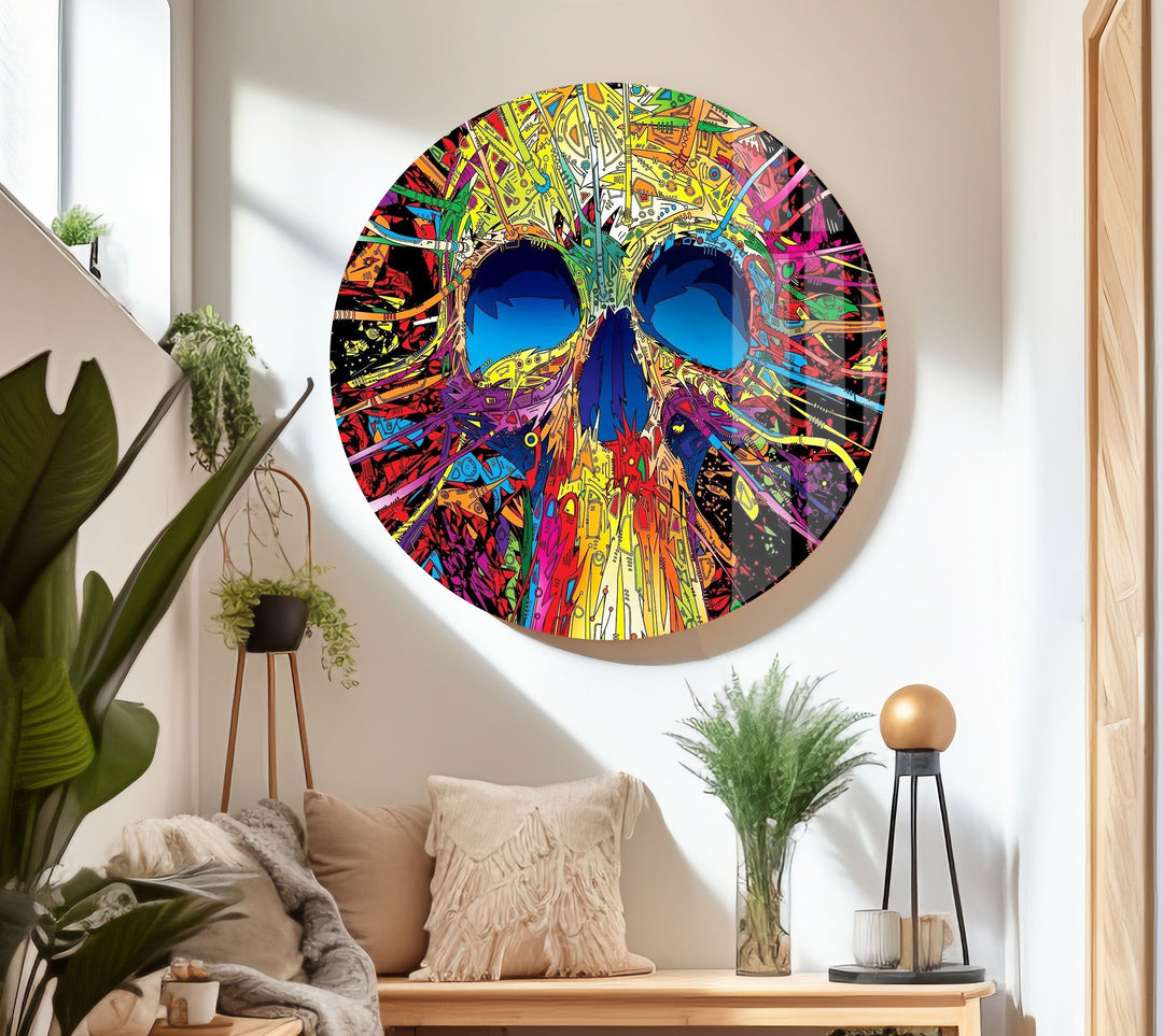 Colorful Skull Art Glass Wall Art