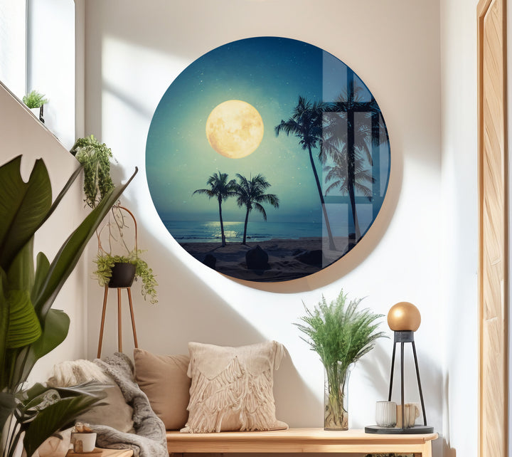 Fantasy Tropical Beach Glass Wall Art glass pictures for Wall, glass prints wall art