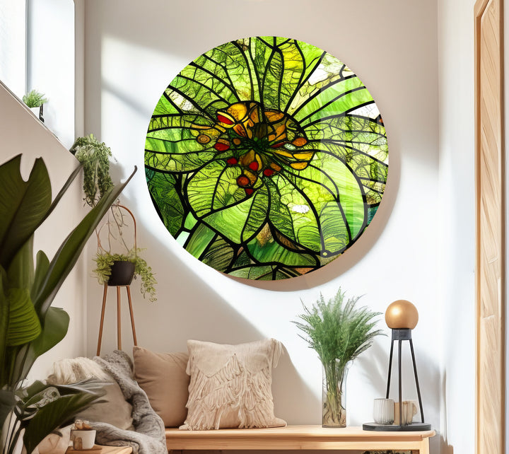 Stained Green Flower Glass Wall Art