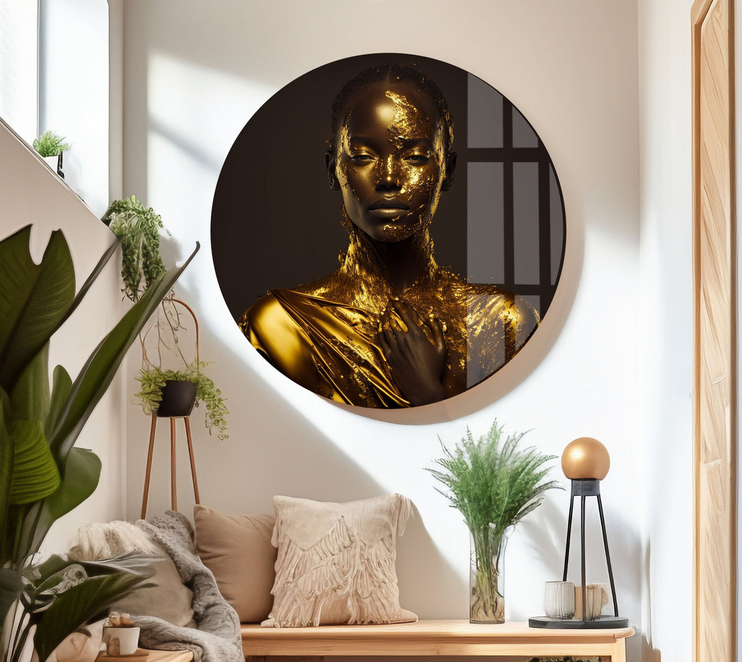 Portrait of a Woman Covered With Gold Glass Wall Art stained glass wall art, stained glass wall decor
