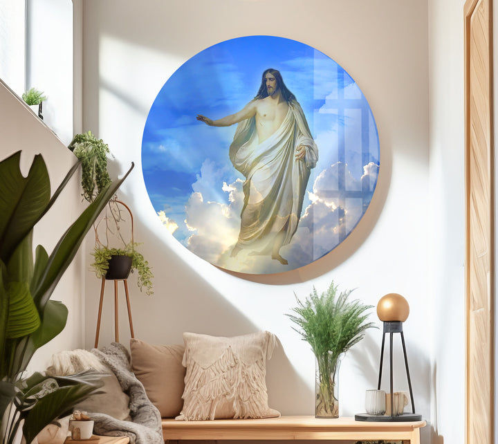 Blue Christian Jesus Cross Glass Photo Prints for Wall