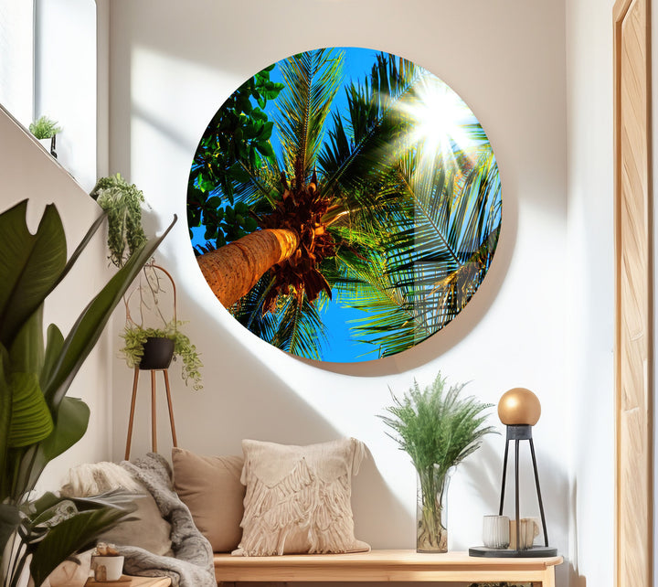 Palm Trees On A Sunny Glass Wall Art print on glass, glass printed photos