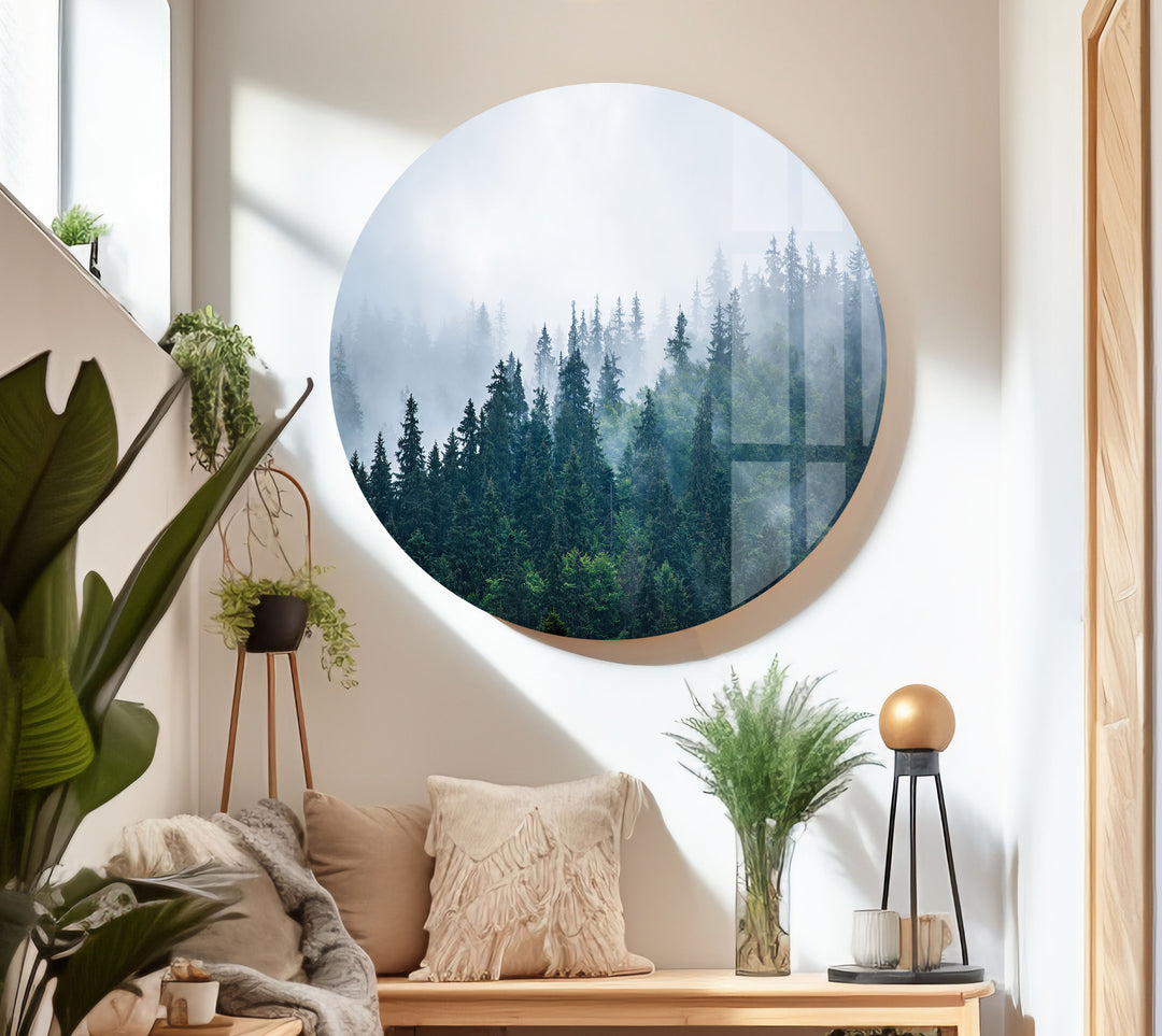 Foggy Forest Nature Glass Wall Art