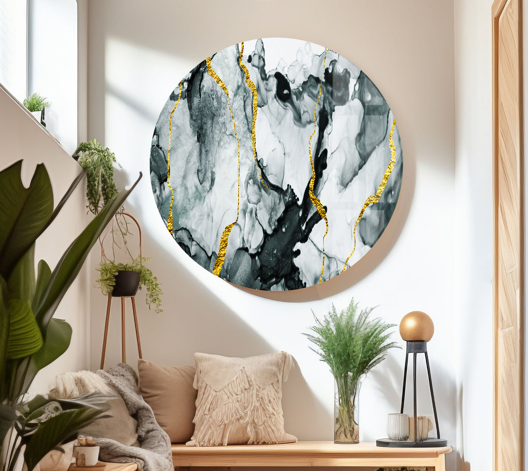 Gold & White Abstract Marble Glass Wall Art Glass Printing Wall Art, Print photos on glass