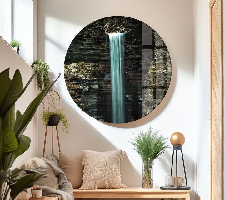 Cavern Cascade Landscape Glass Wall Art glass pictures for Wall, glass prints wall art