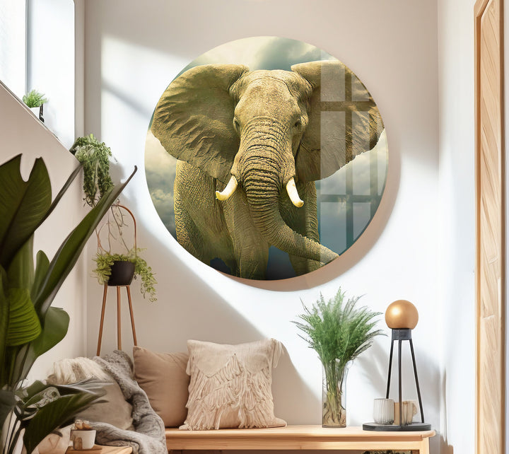 Savannah Elephant Glass Wall Art print on glass, glass printed photos