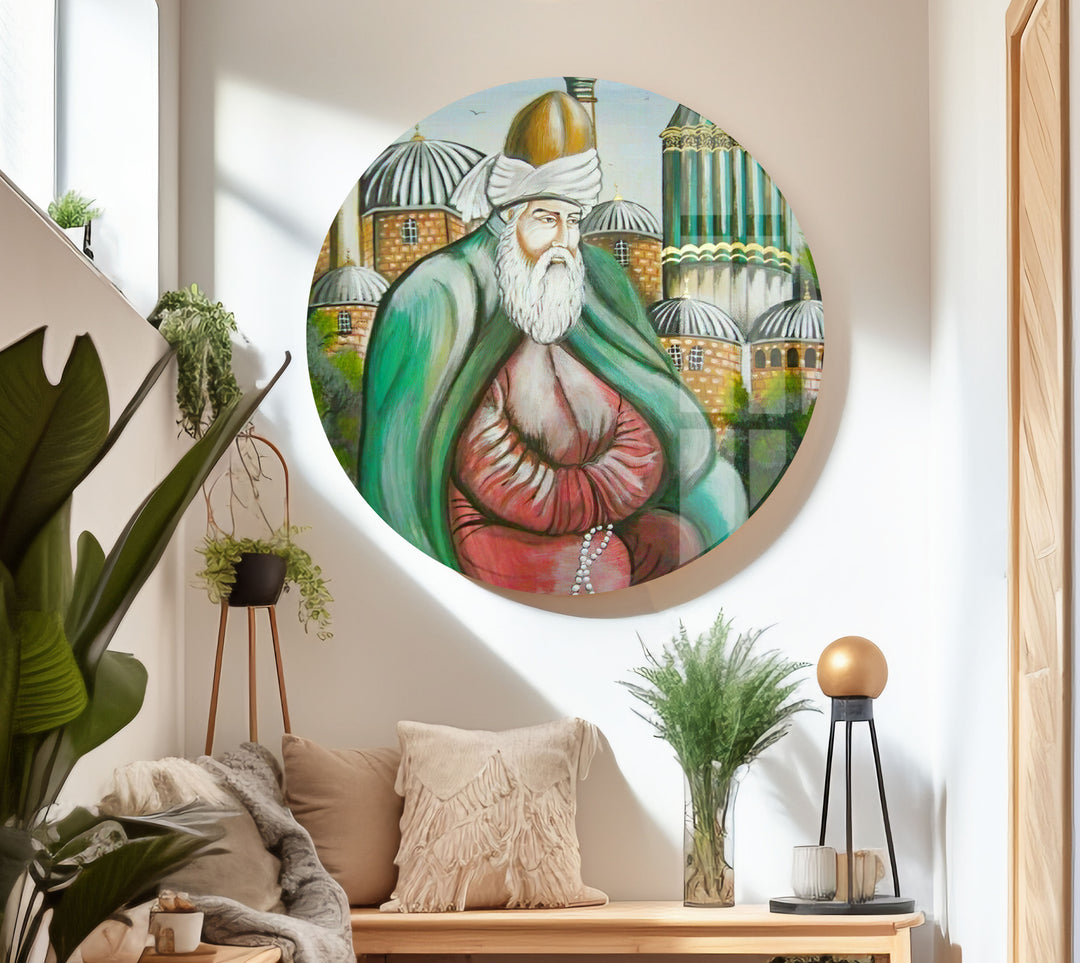 Rumi Mevlana Glass Wall Art for Home Decor