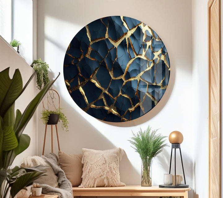 Cracked Gold Marble Glass Wall Art print on glass, glass printed photos