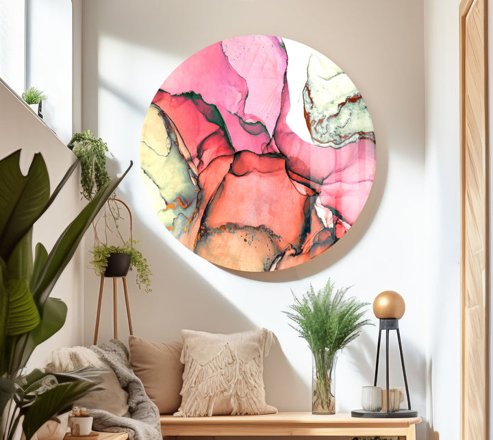 Beige Pink Abstract Glass Wall Art