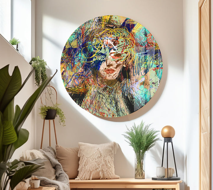 Fashion Illustration Woman Face Tempered Glass Wall Art - MyPhotoStation