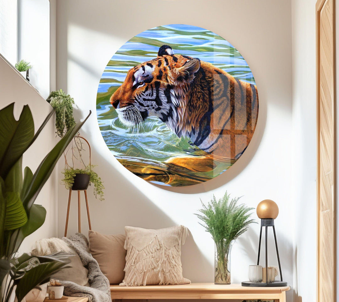 Swimming Tiger Glass Wall Art Glass Printing Wall Art, Print photos on glass