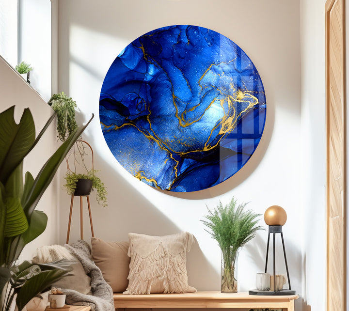 Gold & Blue Alcohol Ink Abstract Glass Wall Art glass photo prints, glass picture prints