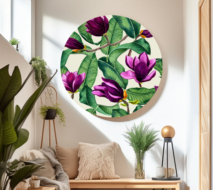 Watercolor Purple Magnolia Flower Glass Wall Art, glass art painting, glass art for the Wall
