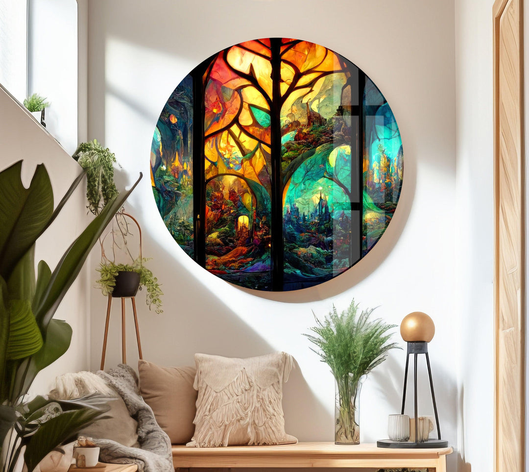 Forest & Castles Stained Glass Wall Art glass photo prints, glass picture prints