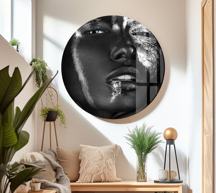 Black & Silver Woman Portrait Glass Wall Art & Cool Home Decor