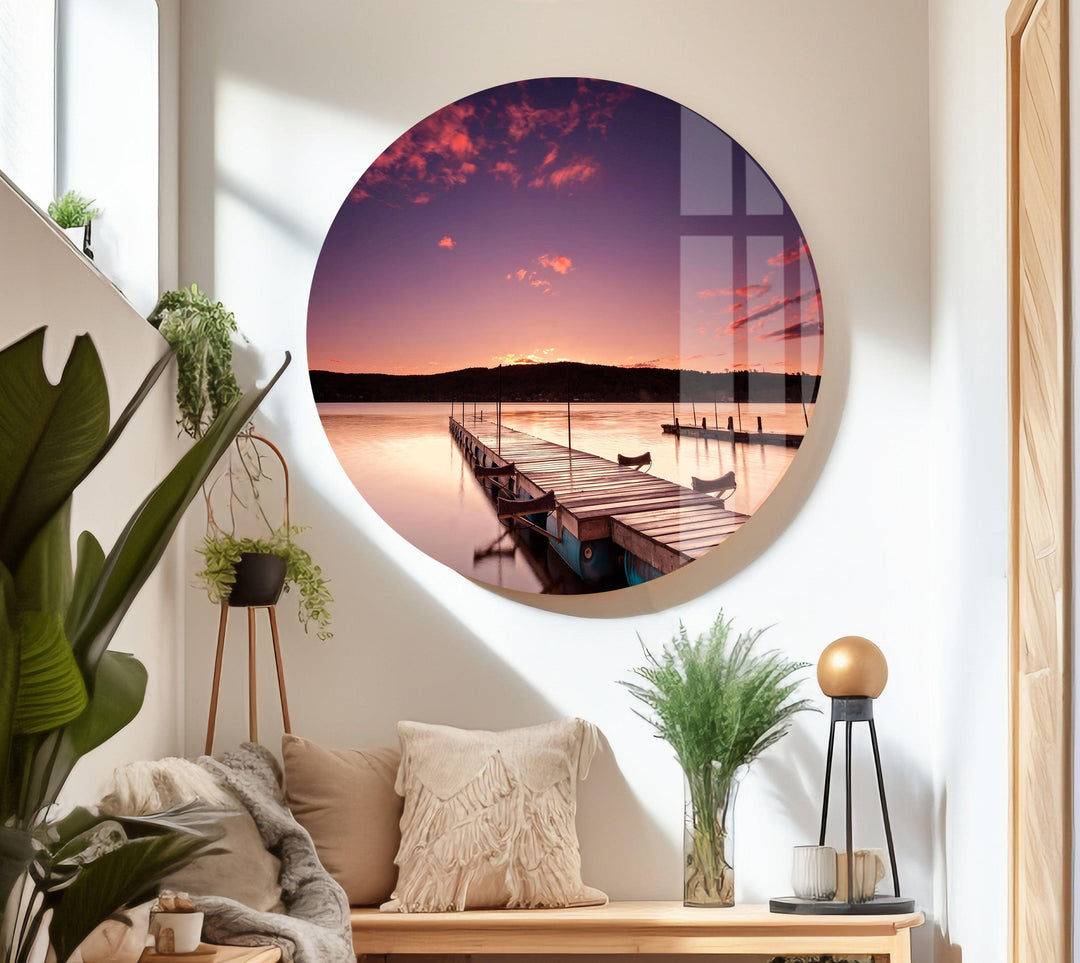 Sunset Purple Dock Glass Wall Art glass image printing, glass prints from photos