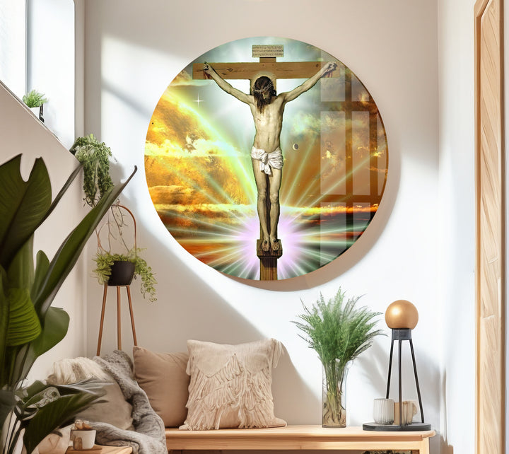 Christian Jesus Cross Glass Wall Decor