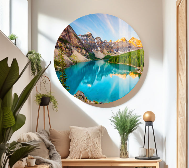 Moraine Lake Colorful Glass Wall Art glass photo prints, glass picture prints