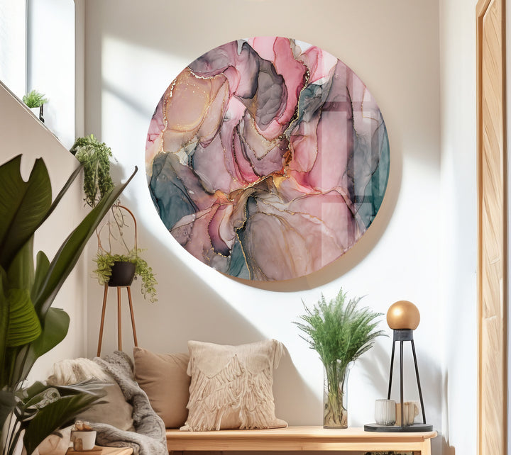 Pink Alcohol Ink Gray Marble Glass Wall Art