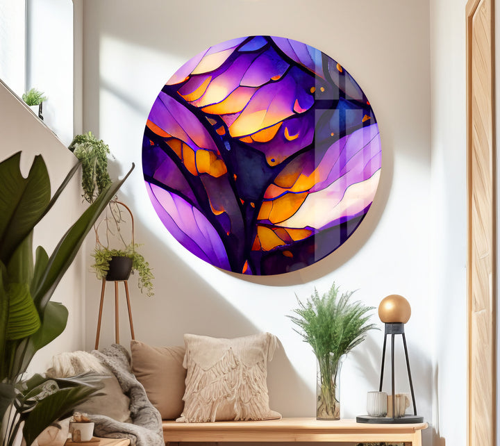 Purple Stained Glass Wall Art, picture on glass wall art, photos printed on glass