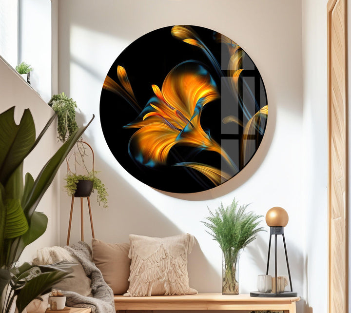 Neon Lily Illustration Glass Wall Art, art glass wall art, glass wall art pictures