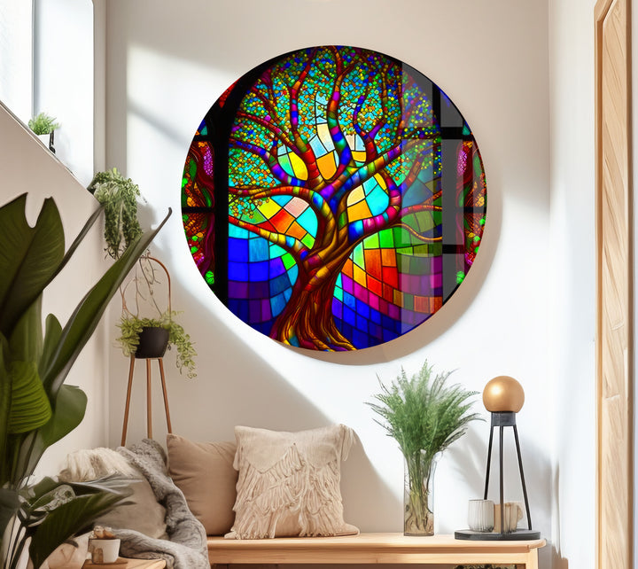 Stained Window Tree Glass Wall Art Glass Printing Wall Art, Print photos on glass