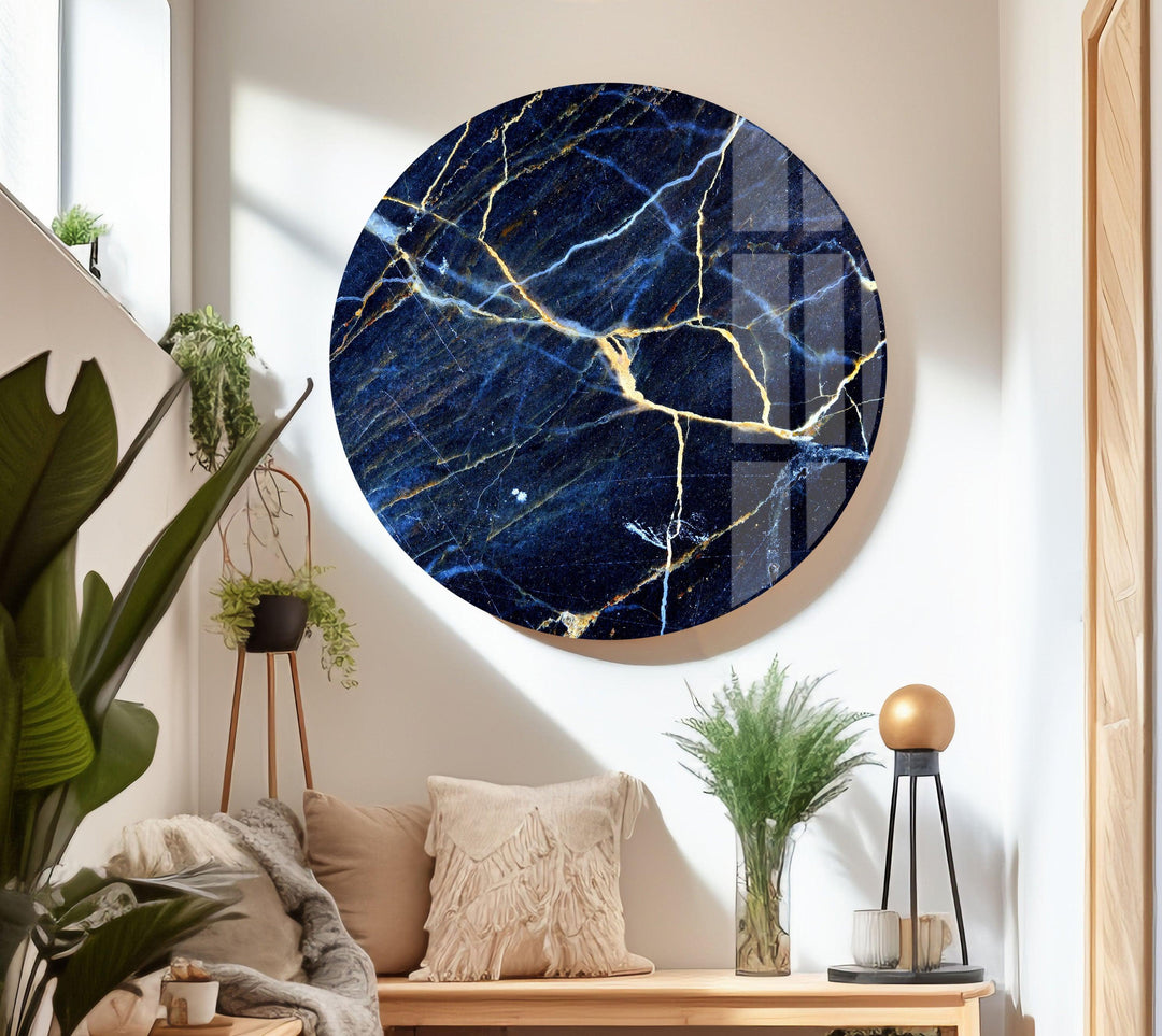 Dark Blue Marble Abstract Glass Wall Art Glass Printing Wall Art, Print photos on glass