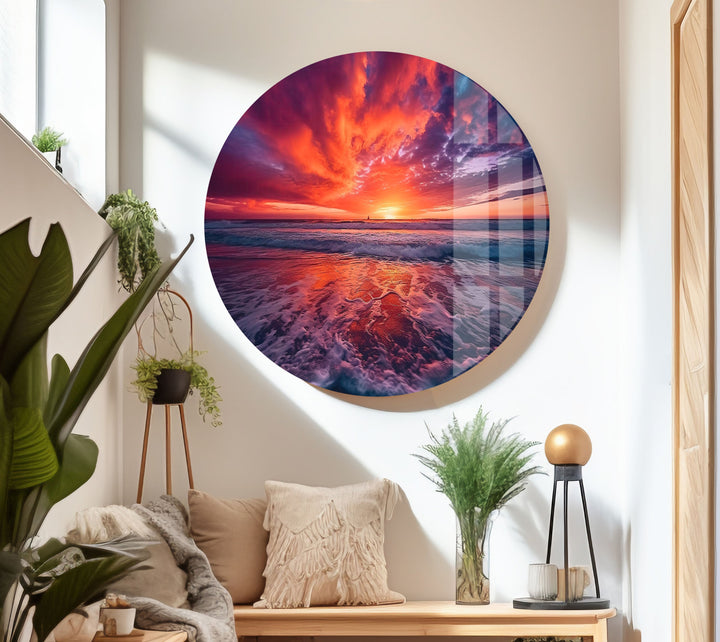 Sunset Over Water Waves Glass Wall Art custom glass photo prints, large glass prints