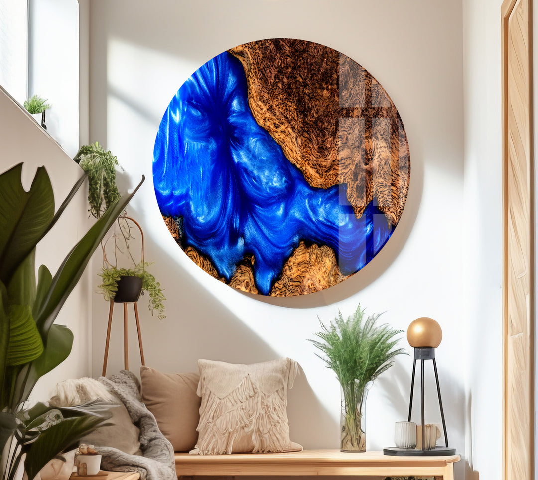 Blue Epoxy Abstract Glass Wall Art glass art painting, glass art for the Wall