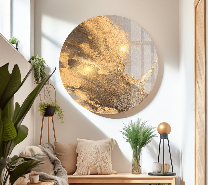 Golden alcohol ink round wall art