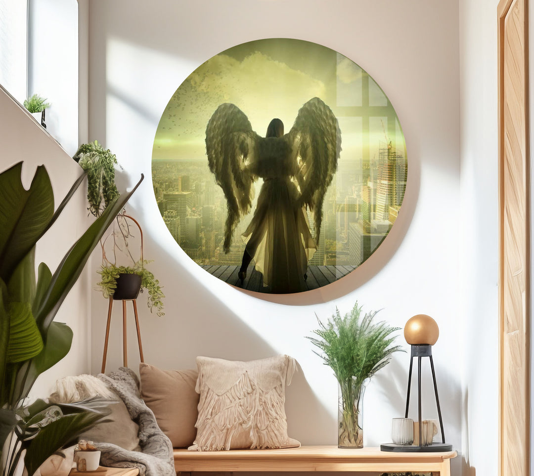 Angel Woman Glass Wall Art