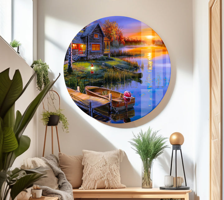 Sunset Lake House Glass Wall Art custom glass pictures, glass art prints