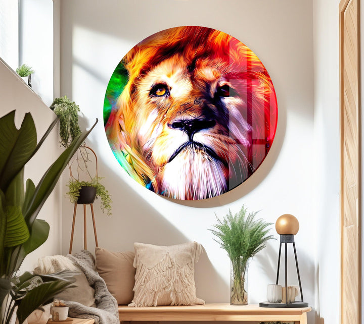 Colored Lion Glass Wall Art             glass wall decor, glass wall art decor