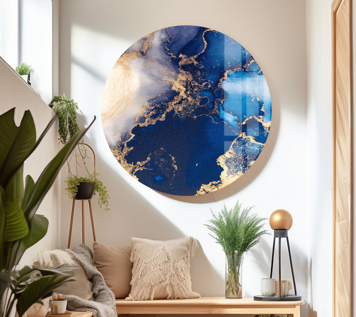 Blue & Gold Marble Design Glass Wall Art art glass wall art, glass wall art pictures