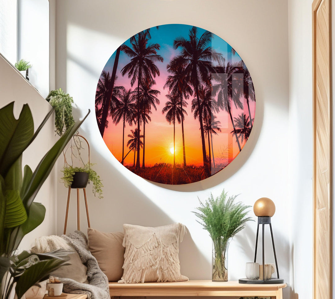 Palm Tree Tropical View High-Quality Abstract Glass Art Panels