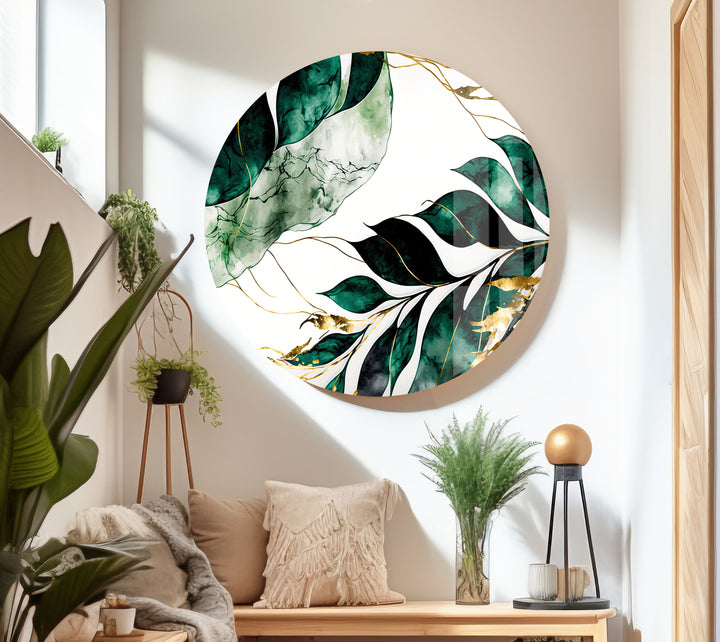 Green & White Leaves Glass Wall Art glass photo prints, glass picture prints