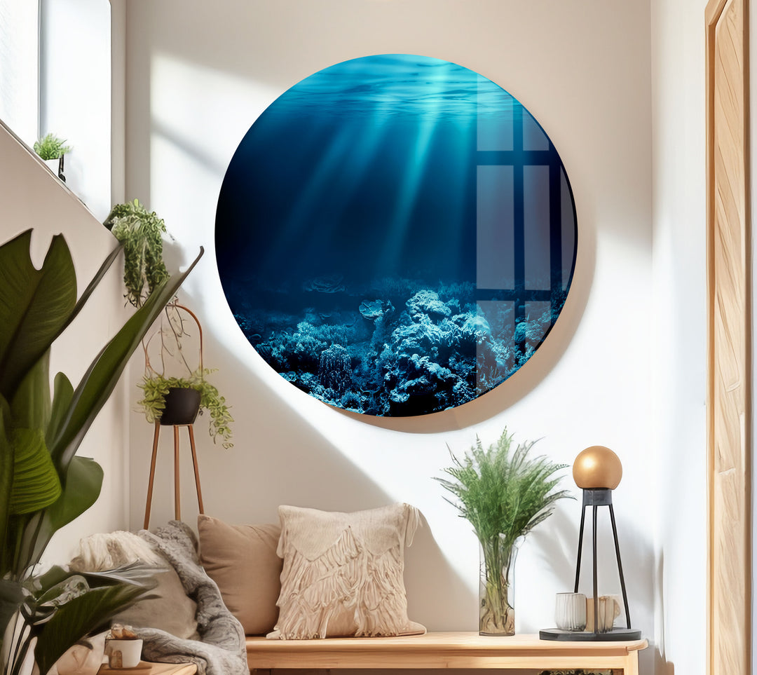 Deep Ocean Blue Glass Wall Art glass pictures for Wall, glass prints wall art