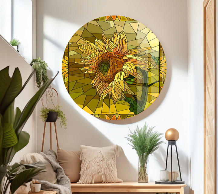 Mosaic Yellow Sunflower Glass Wall Art stained glass wall art, stained glass wall decor