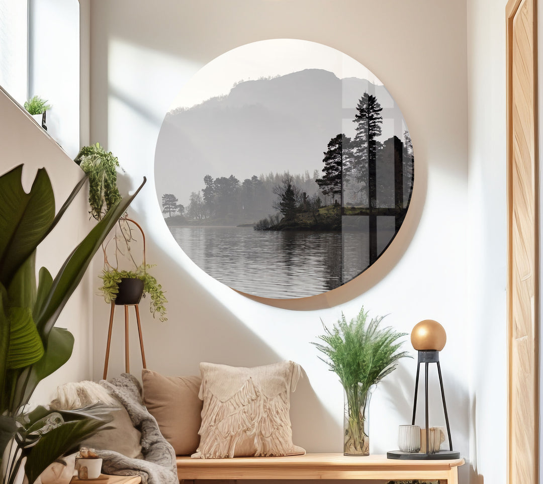 Foggy Trees & Lake Glass Wall Art large glass photo prints, glass wall photos