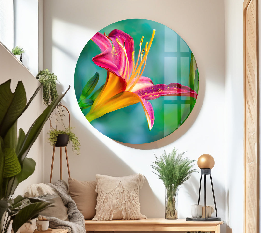 Closeup Pink Lily Glass Wall Art, art glass wall art, glass wall art pictures