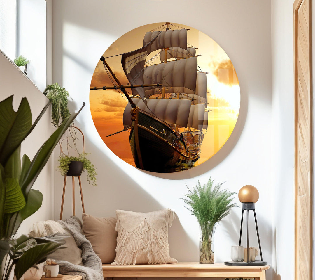 Sailer and Sunset Glass Wall Art glass art painting, glass art for the Wall