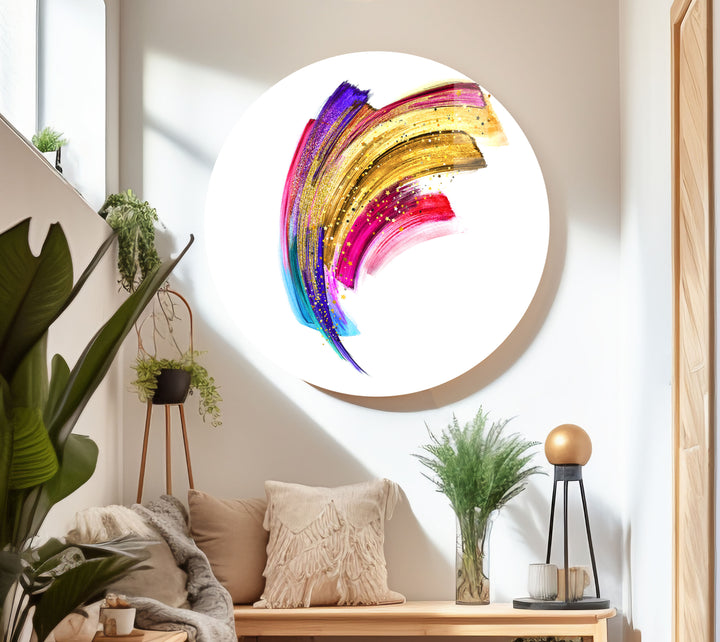 Colorful Golden Abstract Painting Glass Wall Art print picture on glass, Tempered Glass Wall Art
