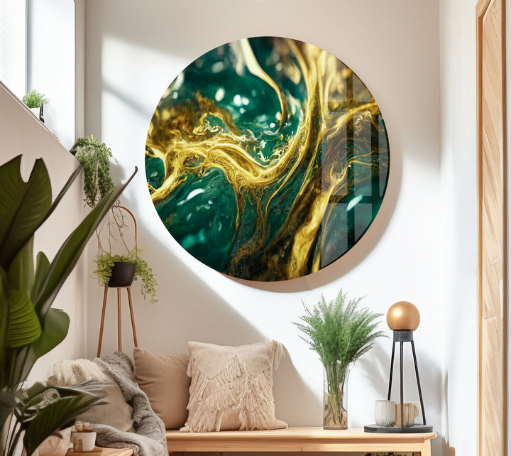 green Gold Marbling Background With Shimmering wall decor