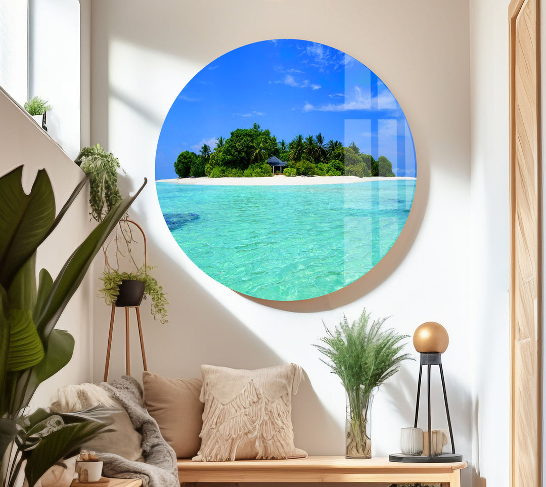 Sandy Island in The Ocean Glass Wall Art large glass photo prints, glass wall photos